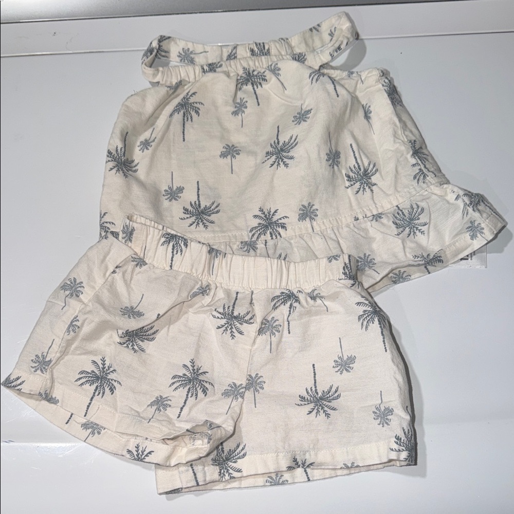 Toddler Girl Cream Palm-Print Elastic Waist Shorts